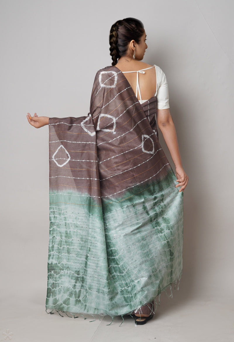 Brown  Tie And Dye Shibori Sico Saree-UNM73734