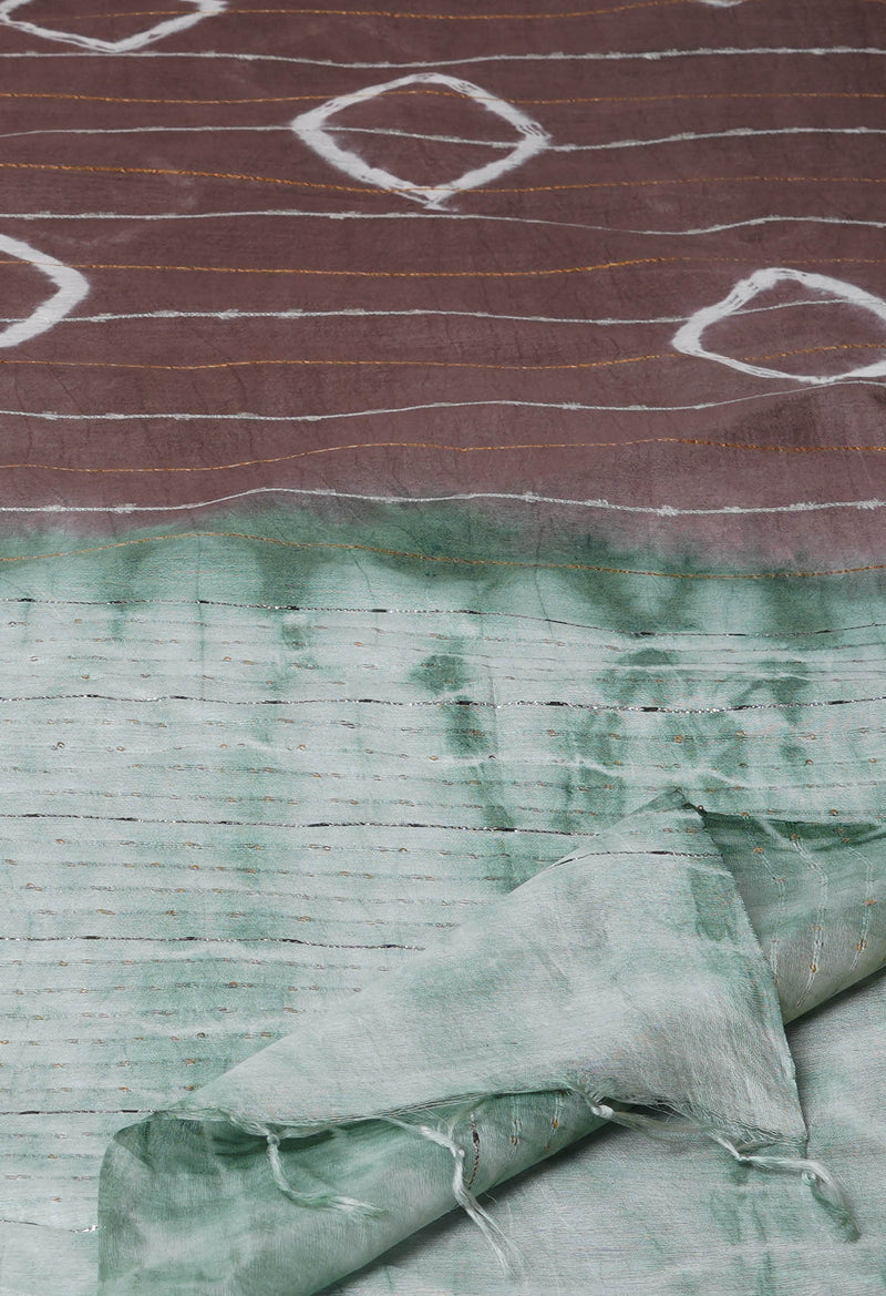 Brown  Tie And Dye Shibori Sico Saree-UNM73734