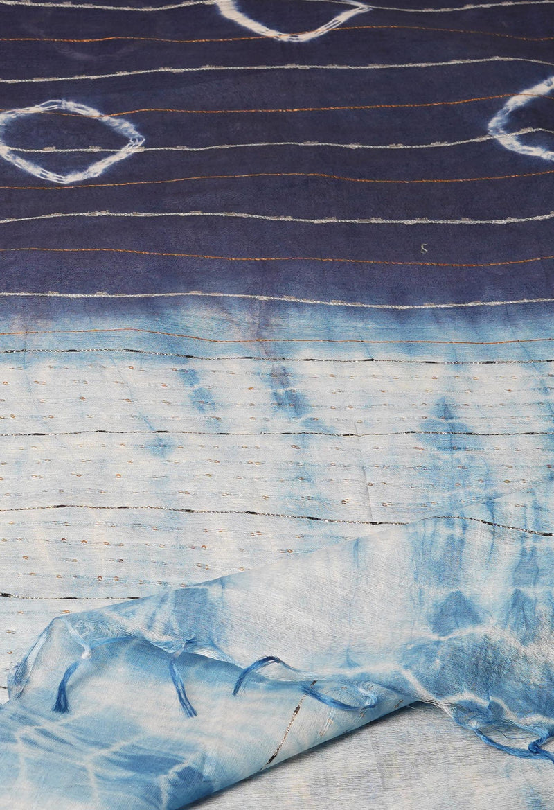 Navy Blue  Tie And Dye Shibori Sico Saree-UNM73737