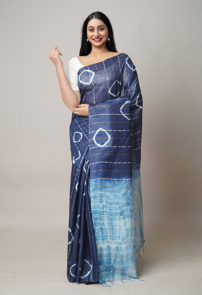 Navy Blue  Tie And Dye Shibori Sico Saree-UNM73737