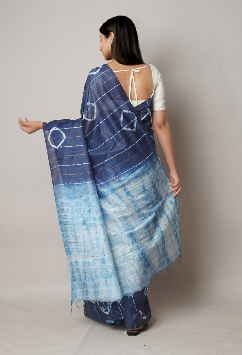Navy Blue  Tie And Dye Shibori Sico Saree-UNM73737