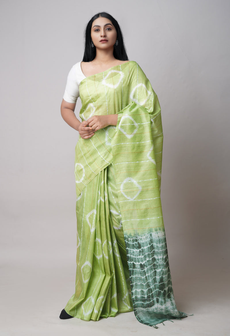Green  Tie And Dye Shibori Sico Saree-UNM73738