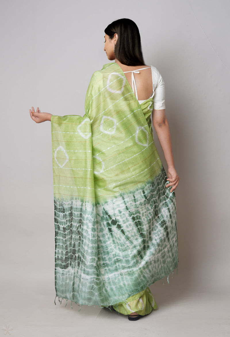 Green  Tie And Dye Shibori Sico Saree-UNM73738