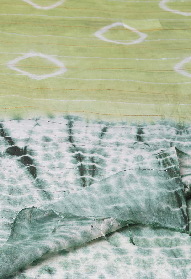 Green  Tie And Dye Shibori Sico Saree-UNM73738