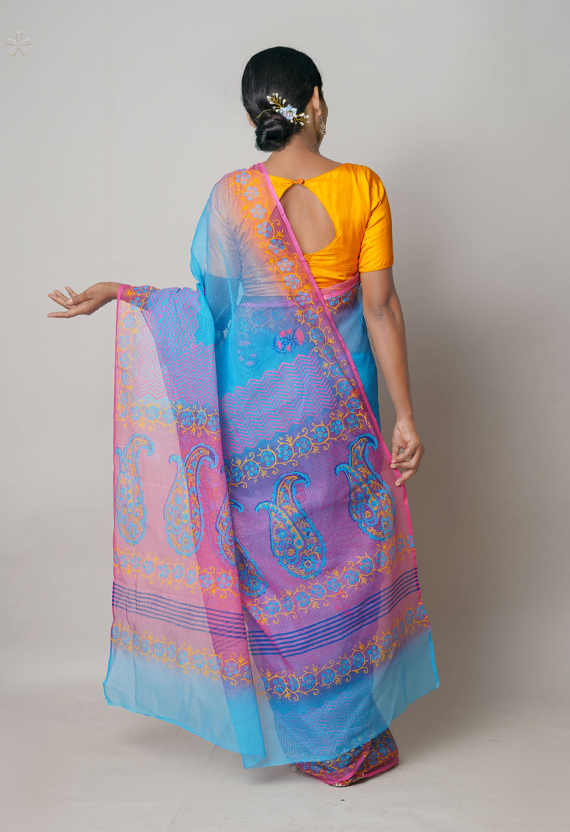 Blue  Pure Dyed Printed Kota Cotton Cotton Saree-UNM73741