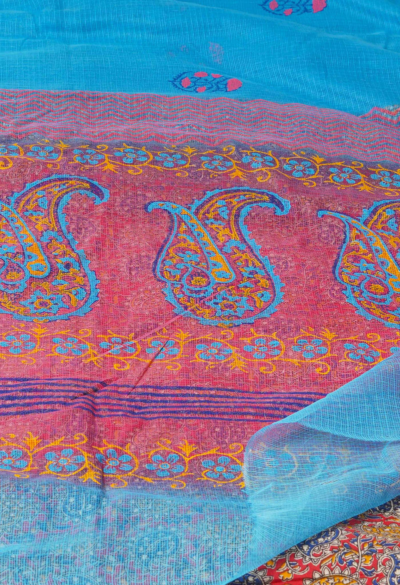 Blue  Pure Dyed Printed Kota Cotton Cotton Saree-UNM73741