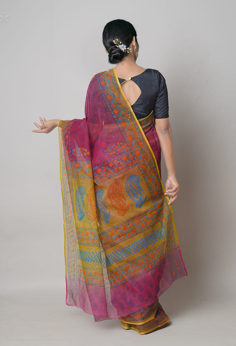 Burgundy  Pure Dyed Printed Kota Cotton Cotton Saree-UNM73742