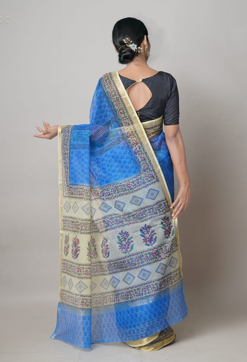 Blue  Pure Dyed Printed Kota Cotton Cotton Saree-UNM73754