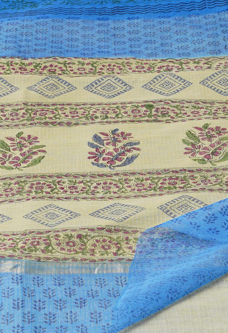 Blue  Pure Dyed Printed Kota Cotton Cotton Saree-UNM73754