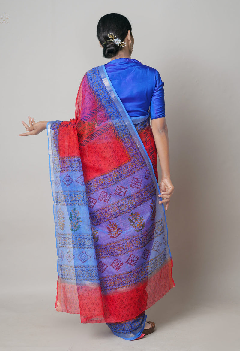 Red  Pure Dyed Printed Kota Cotton Cotton Saree-UNM73765