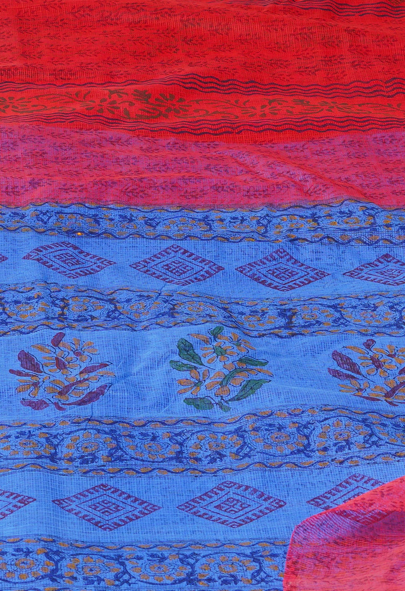 Red  Pure Dyed Printed Kota Cotton Cotton Saree-UNM73765