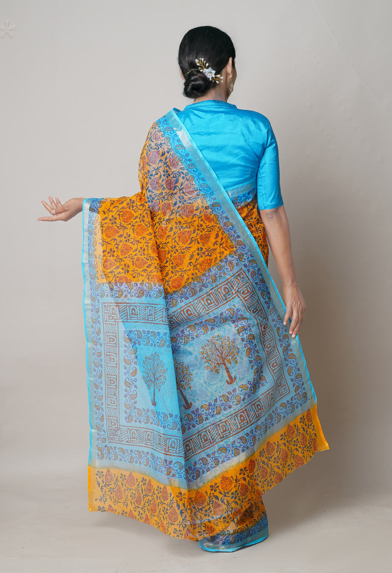 Orange  Pure Dyed Printed Kota Cotton Cotton Saree-UNM73766