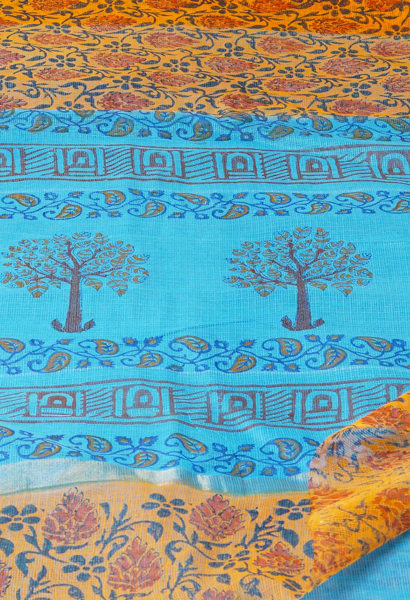 Orange  Pure Dyed Printed Kota Cotton Cotton Saree-UNM73766