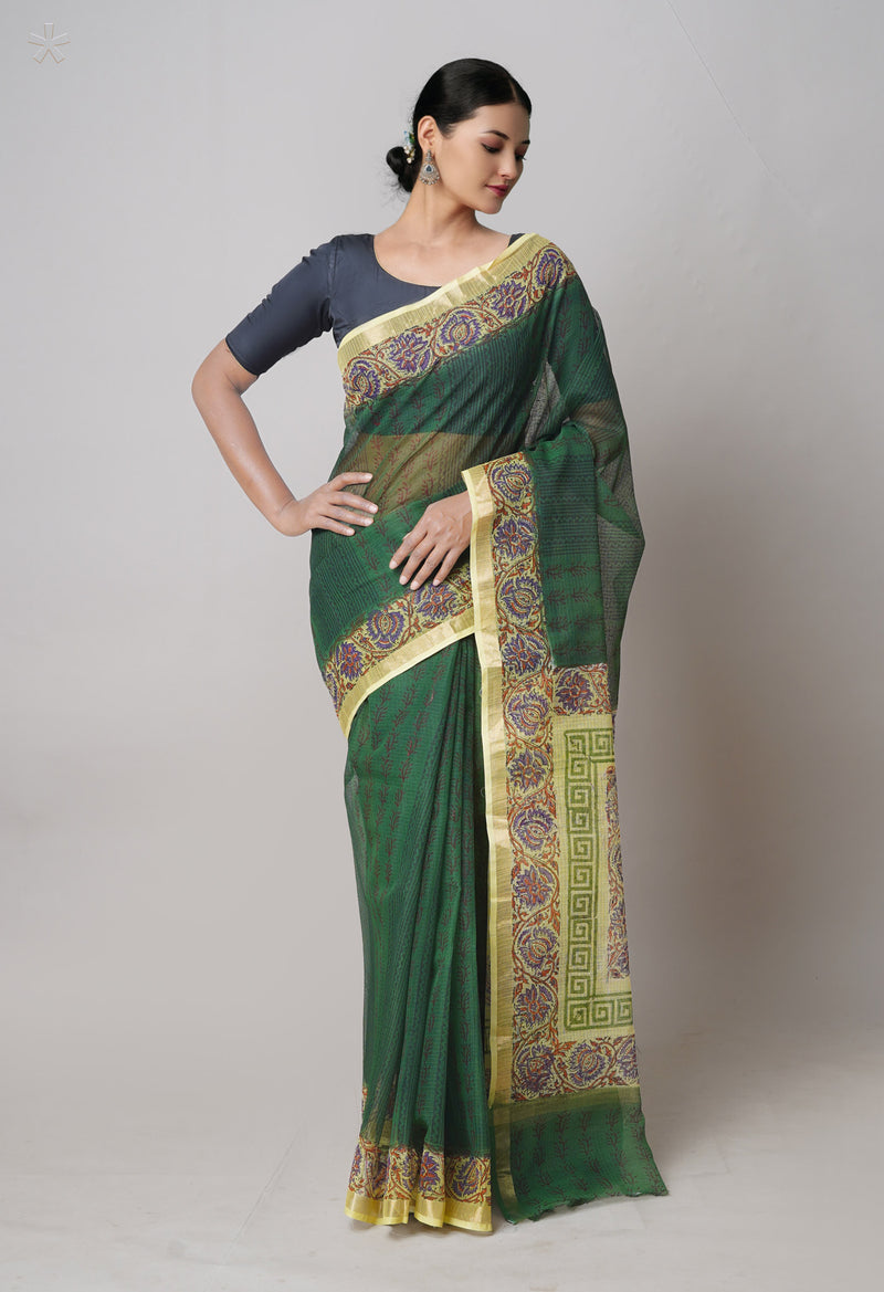 Green  Pure Dyed Printed Kota Cotton Cotton Saree-UNM73767