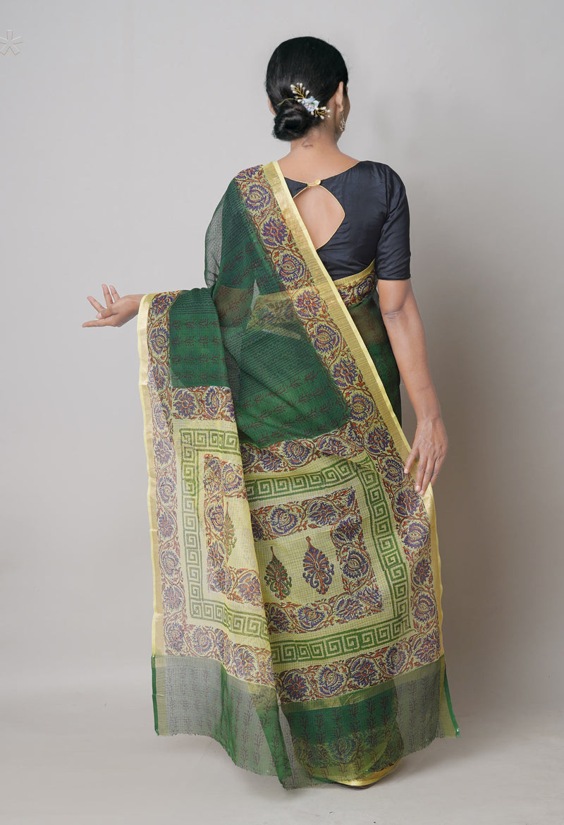 Green  Pure Dyed Printed Kota Cotton Cotton Saree-UNM73767