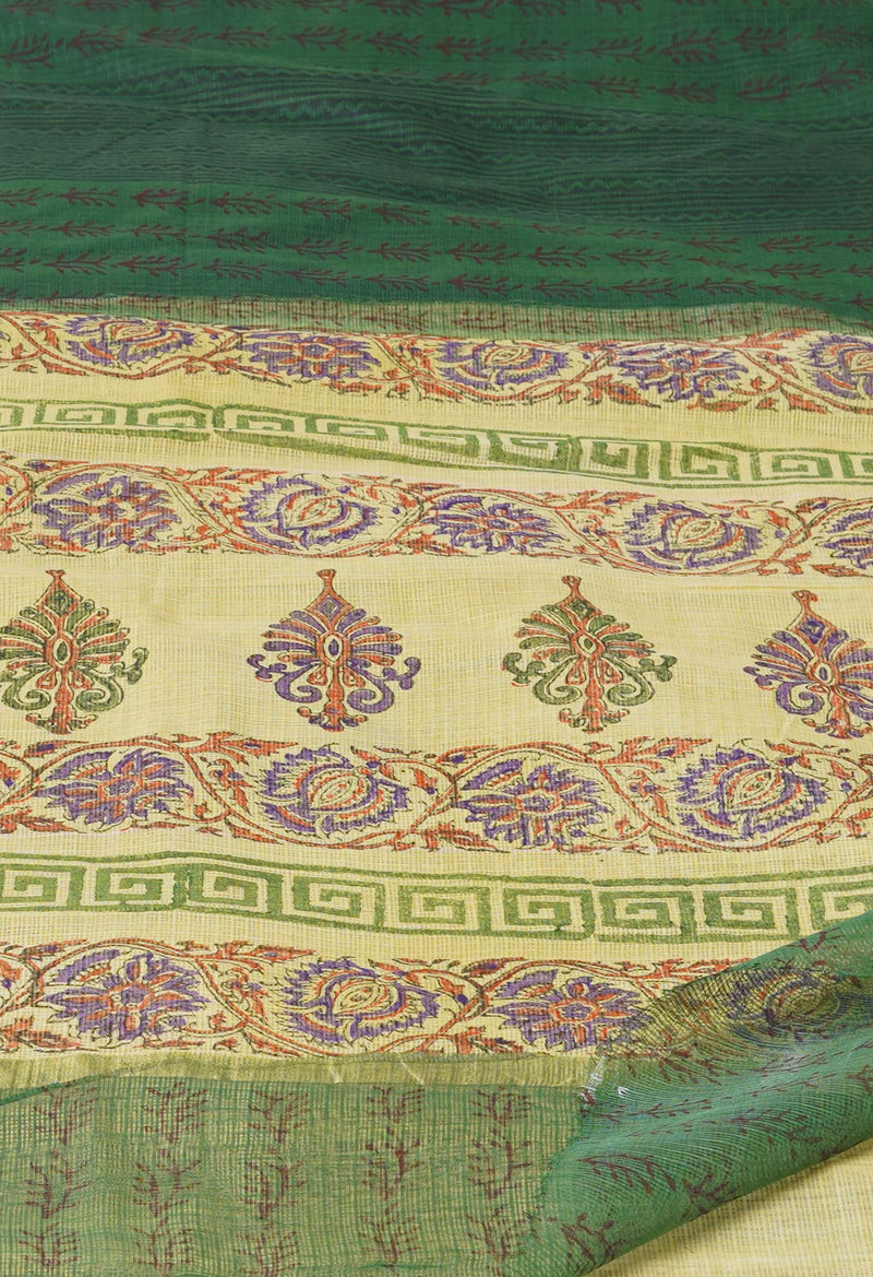 Green  Pure Dyed Printed Kota Cotton Cotton Saree-UNM73767