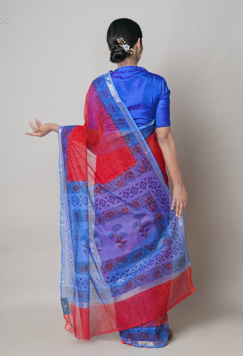 Red  Pure Dyed Printed Kota Cotton Cotton Saree-UNM73768