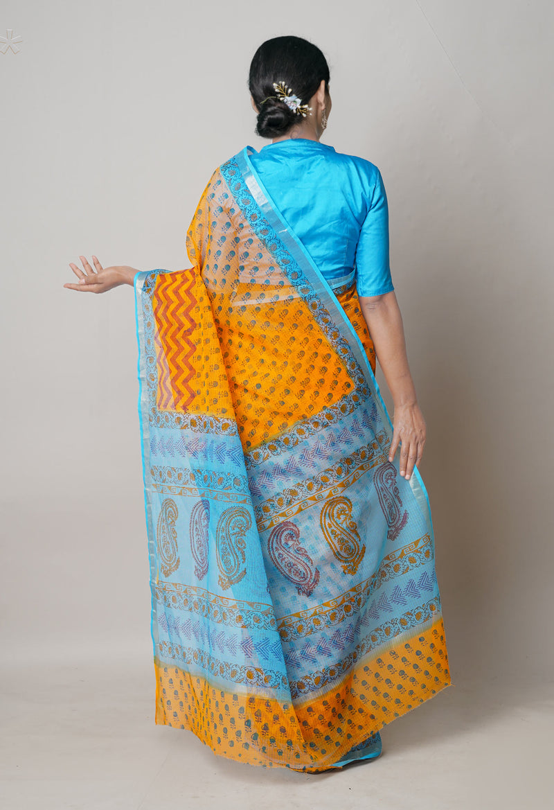 Yellow  Pure Dyed Printed Kota Cotton Cotton Saree-UNM73769
