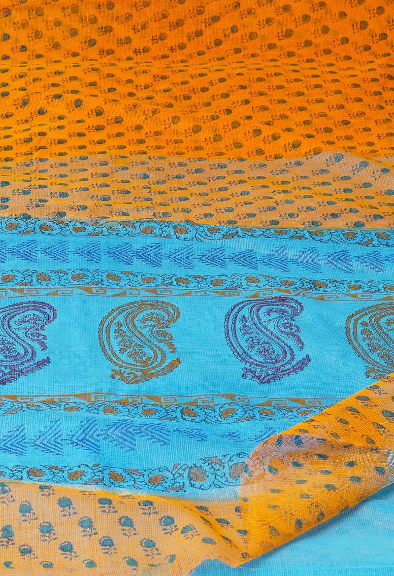 Yellow  Pure Dyed Printed Kota Cotton Cotton Saree-UNM73769