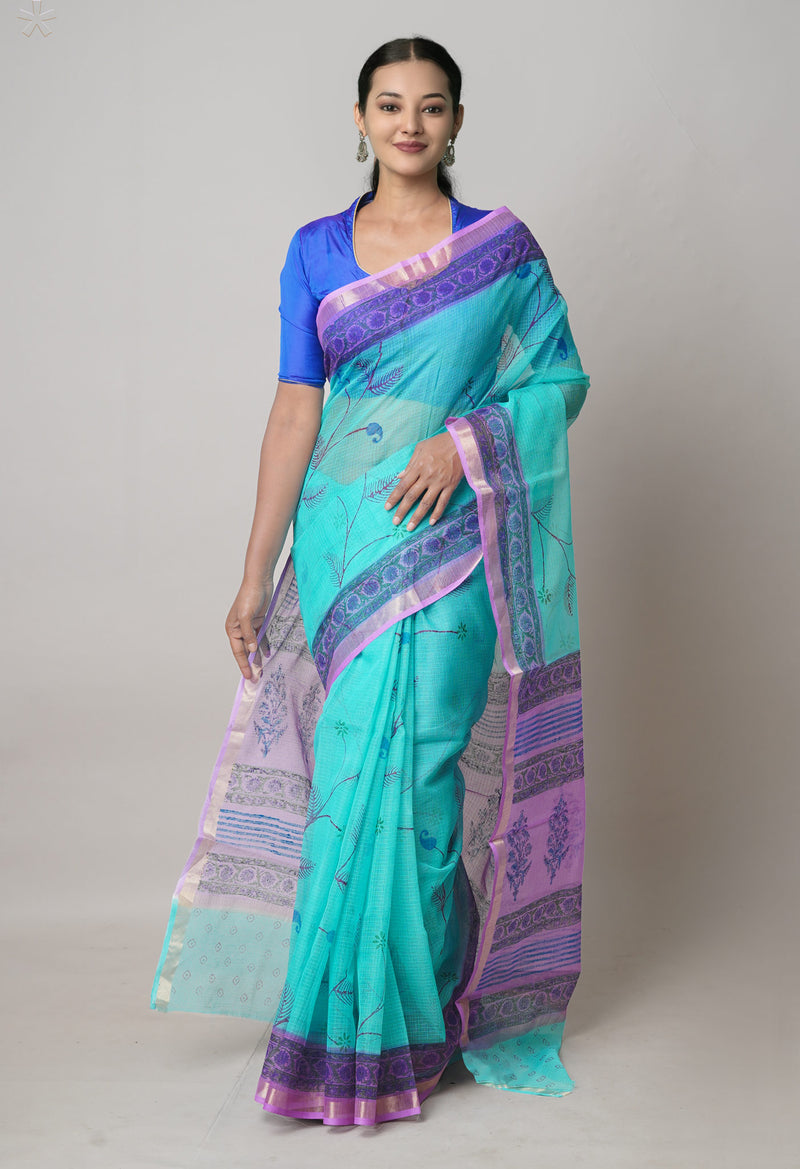 Green  Pure Dyed Printed Kota Cotton Cotton Saree-UNM73770