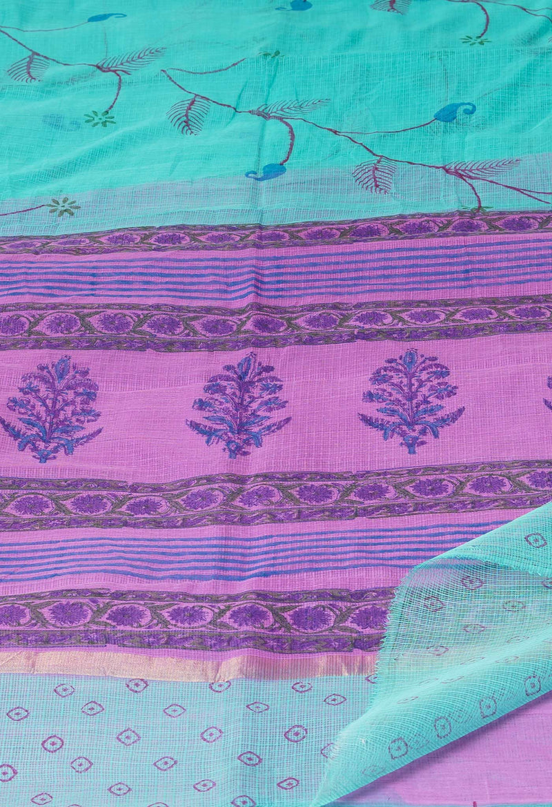 Green  Pure Dyed Printed Kota Cotton Cotton Saree-UNM73770