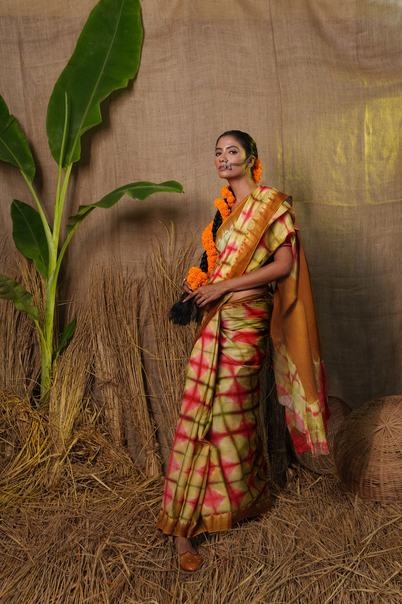 Multi Pure  Shibori Printed Superfine Mulmul Cotton Saree-UNM73783