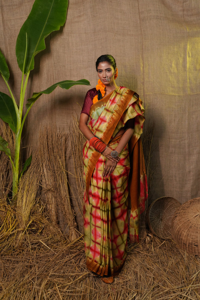 Multi Pure  Shibori Printed Superfine Mulmul Cotton Saree-UNM73783