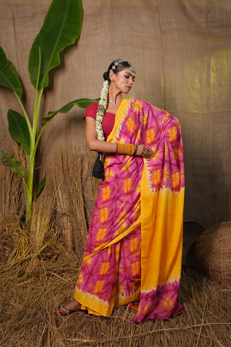Multi Pure  Shibori Printed Superfine Mulmul Cotton Saree-UNM73792
