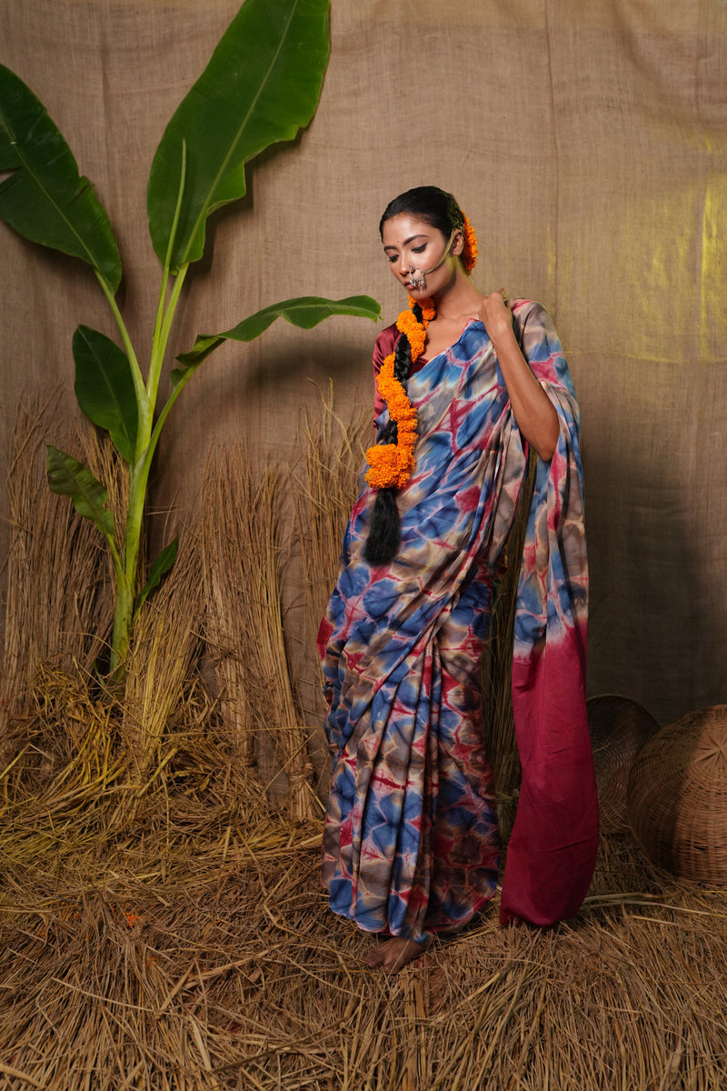 Multi Pure  Shibori Printed Superfine Mulmul Cotton Saree-UNM73796
