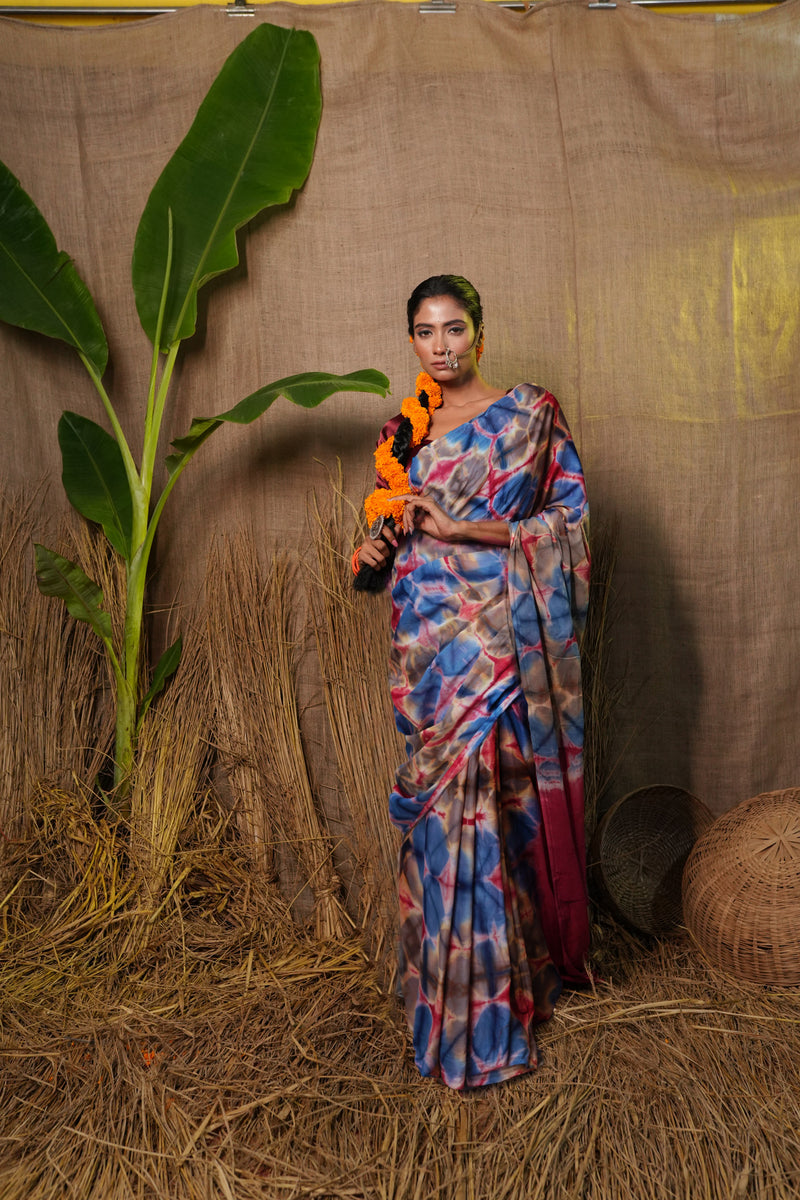 Multi Pure  Shibori Printed Superfine Mulmul Cotton Saree-UNM73796