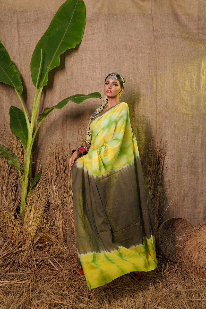 Multi Pure  Shibori Printed Superfine Mulmul Cotton Saree-UNM73808