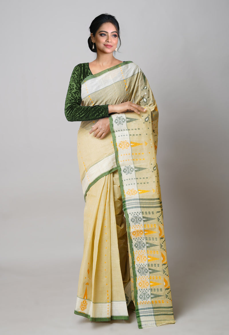 Cream Pure Handloom Jamdhani Bengal Cotton Saree-UNM73821