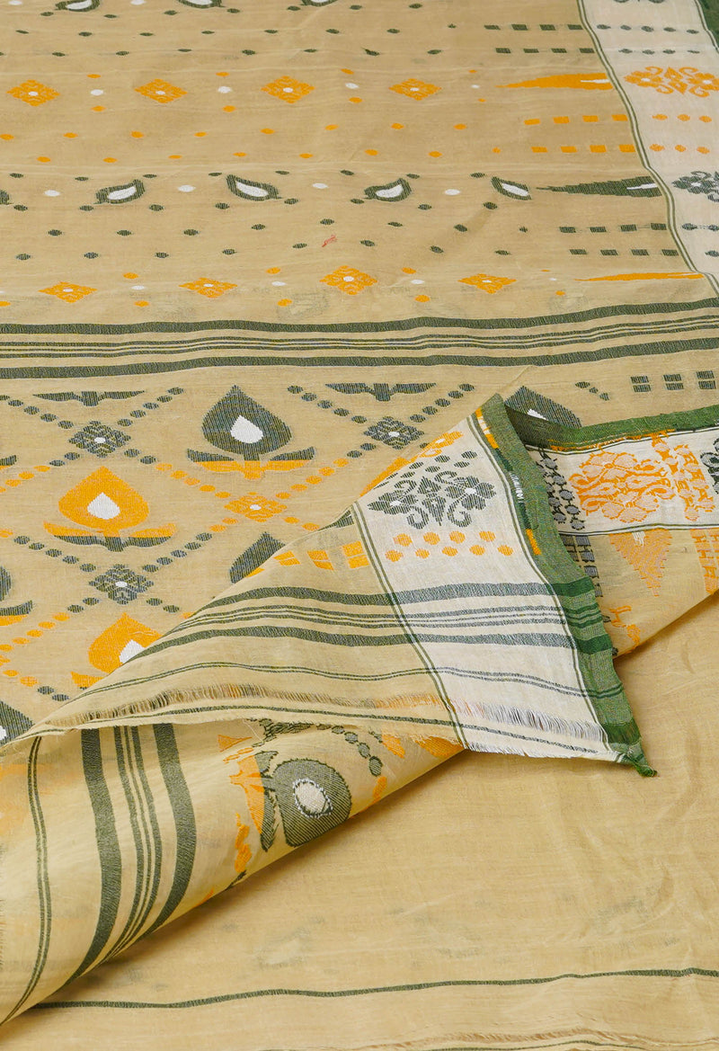 Cream Pure Handloom Jamdhani Bengal Cotton Saree-UNM73821