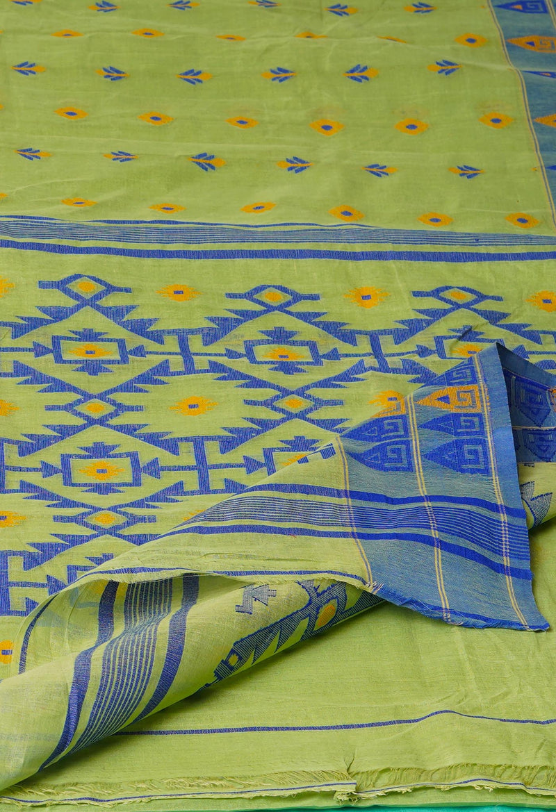 Green Pure Handloom Jamdhani Bengal Cotton Saree-UNM73822