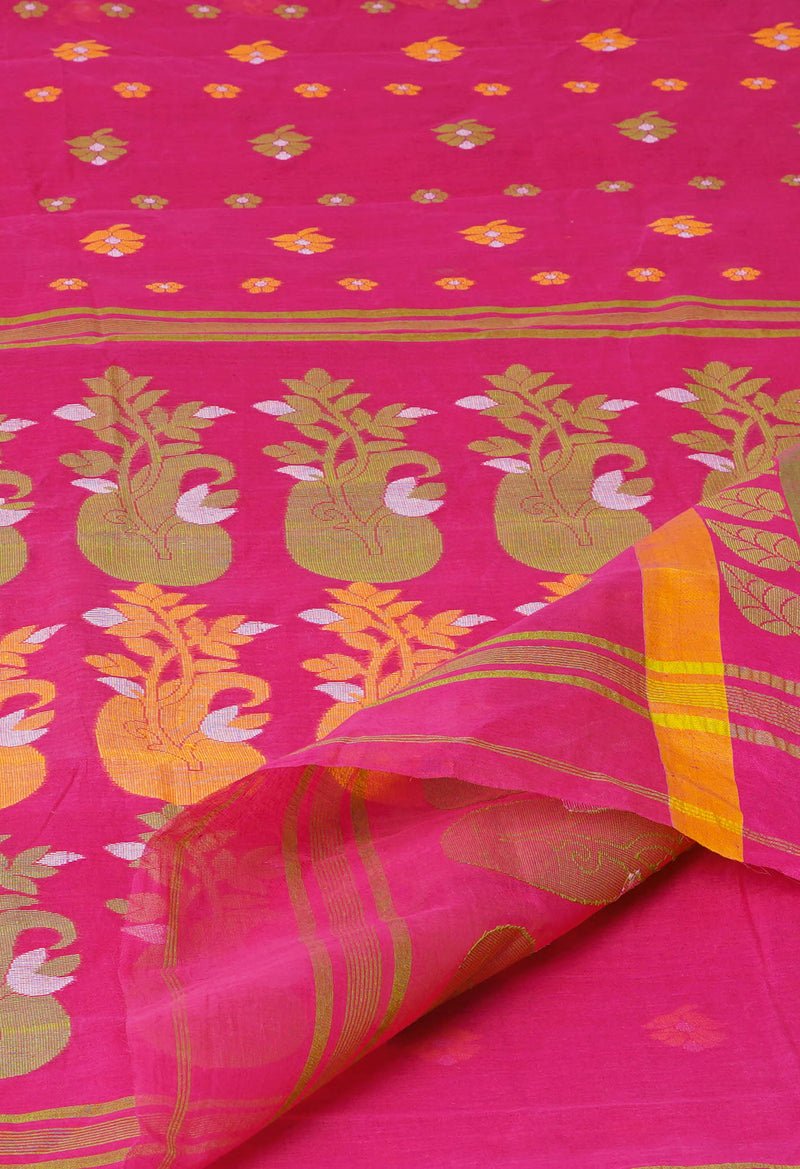 Pink Pure Handloom Jamdhani Bengal Cotton Saree-UNM73823