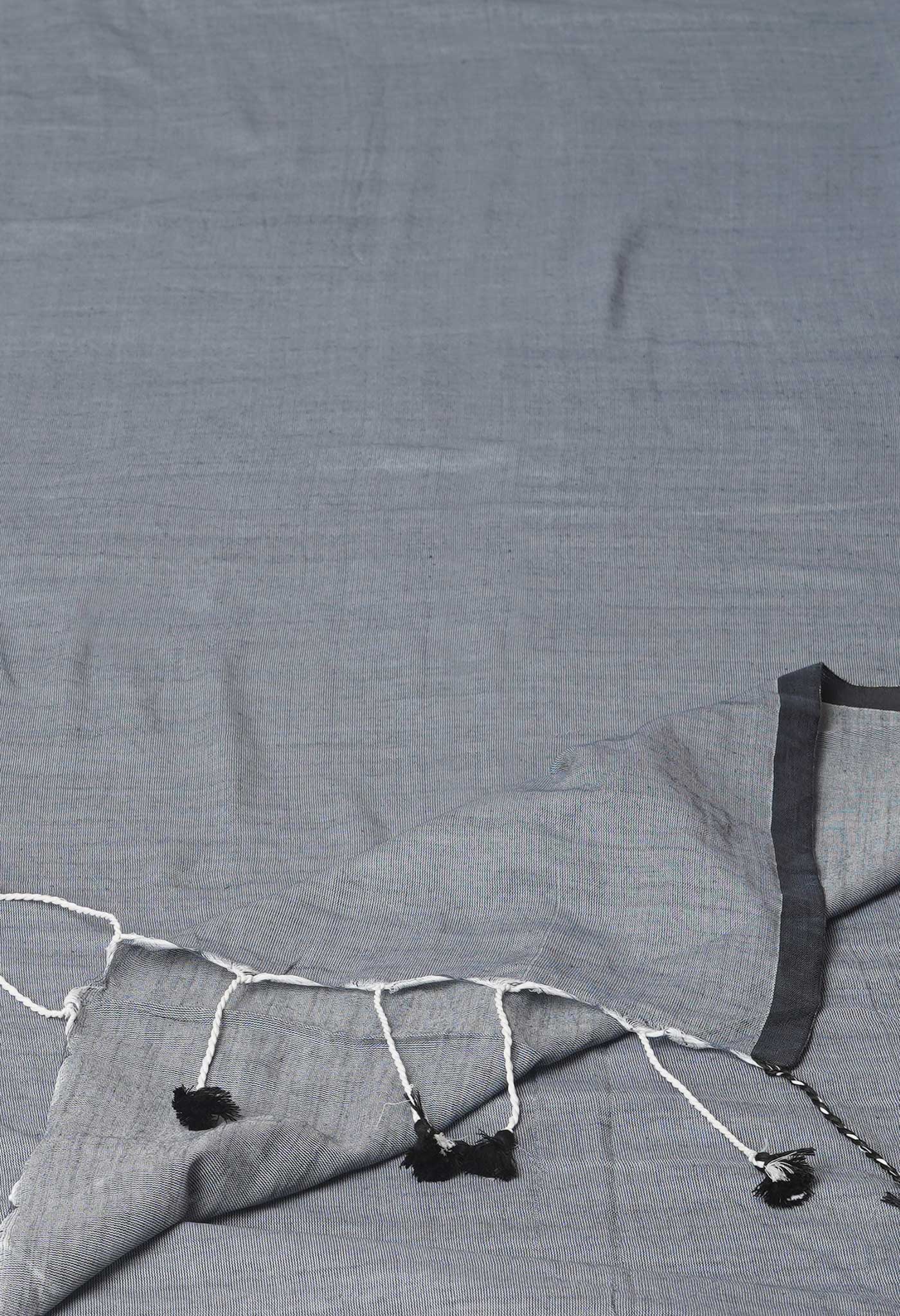 Grey Pure Plain Cotton Linen Saree