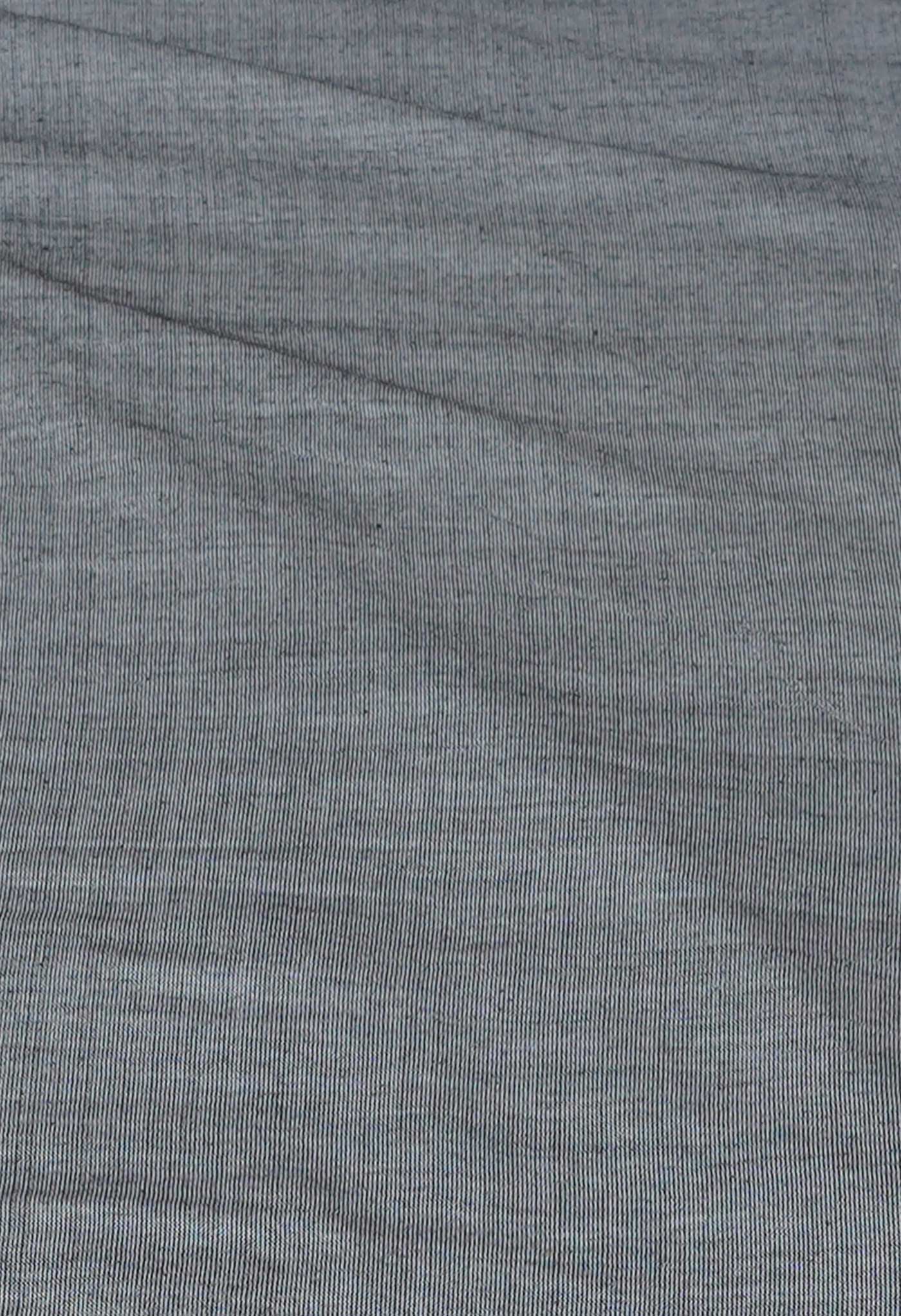 Grey-Black Pure Plain Cotton Linen Saree