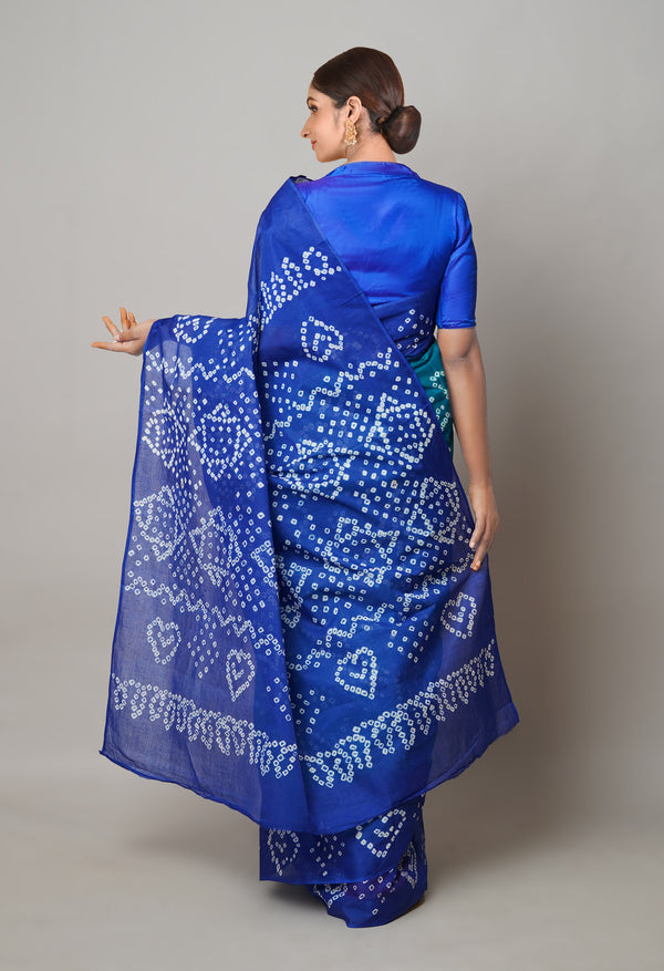 GreenDark Blue Pure  Bandhani Cotton Saree-UNM73828