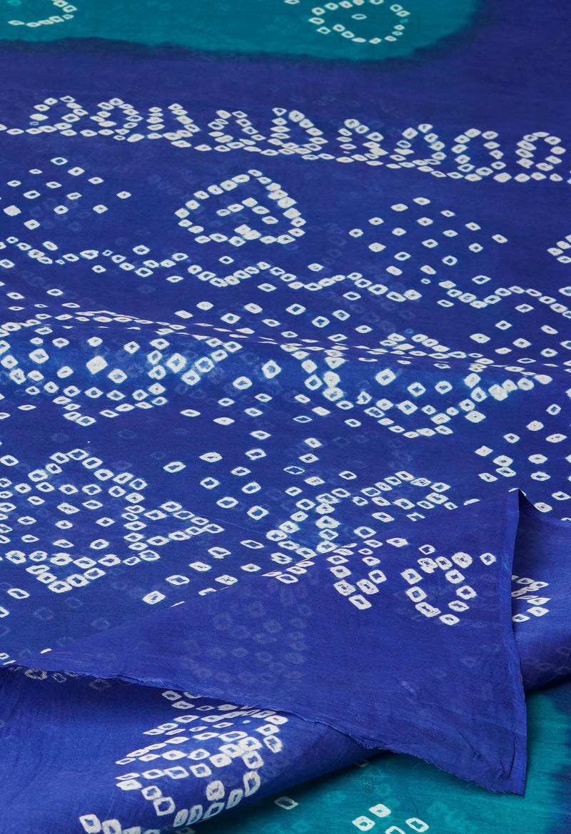 GreenDark Blue Pure  Bandhani Cotton Saree-UNM73828