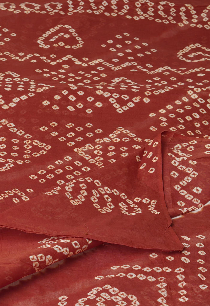 Chocolate Brown Pure  Bandhani Cotton Saree-UNM73829