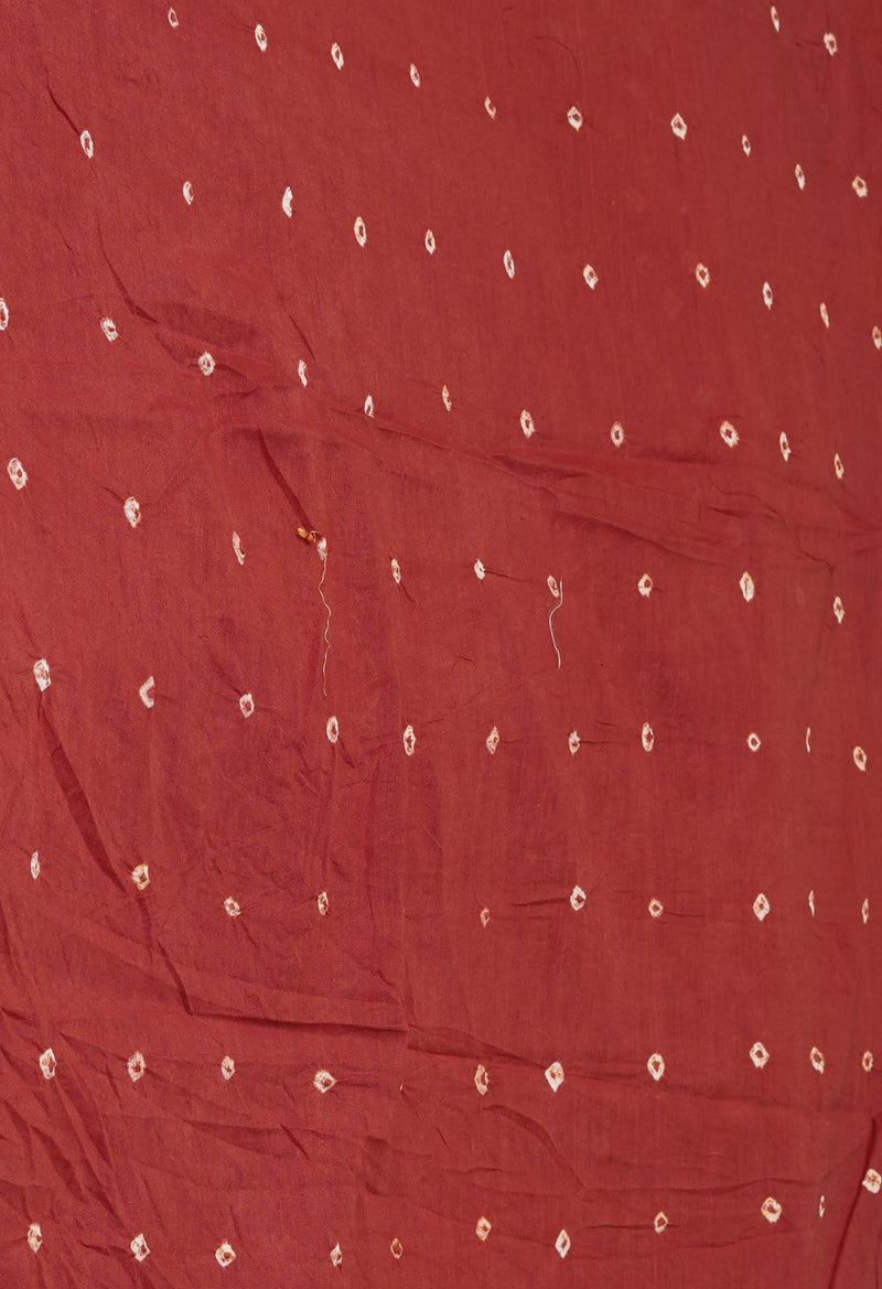 Chocolate Brown Pure  Bandhani Cotton Saree-UNM73829