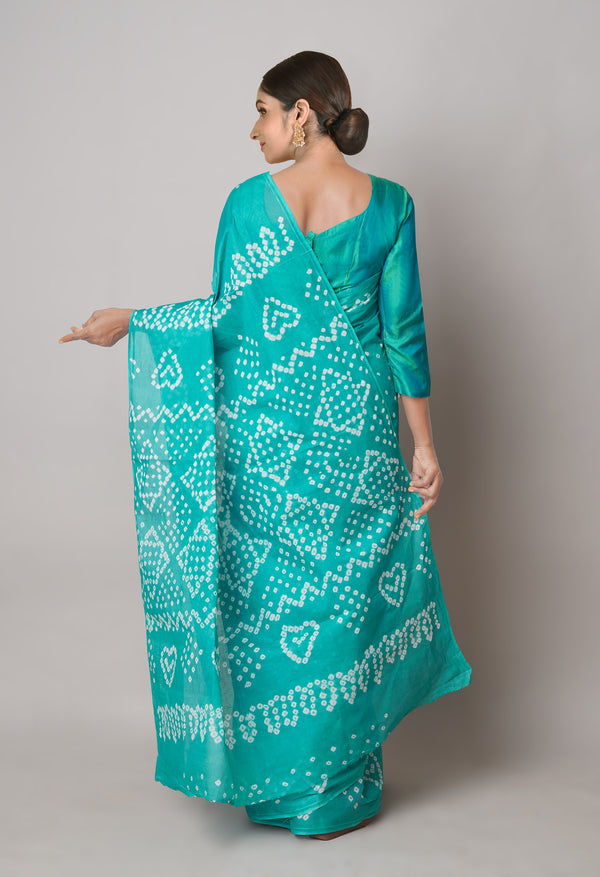 Green Pure  Bandhani Cotton Saree-UNM73830