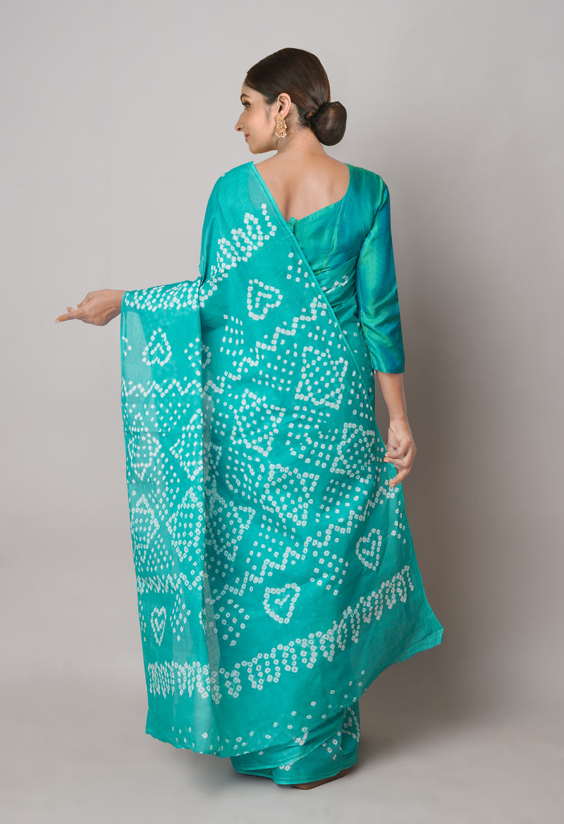 Green Pure  Bandhani Cotton Saree-UNM73830