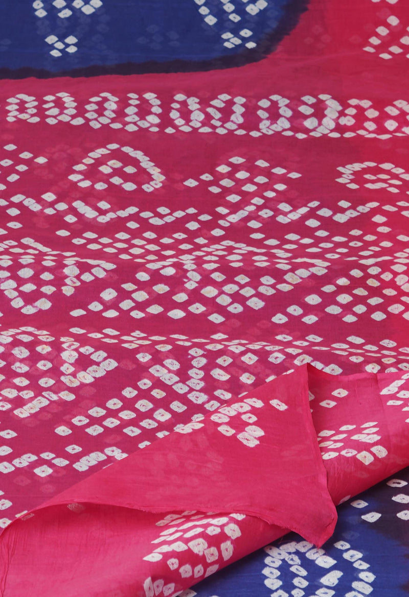 Dark Blue-Pink Pure  Bandhani Cotton Saree-UNM73831