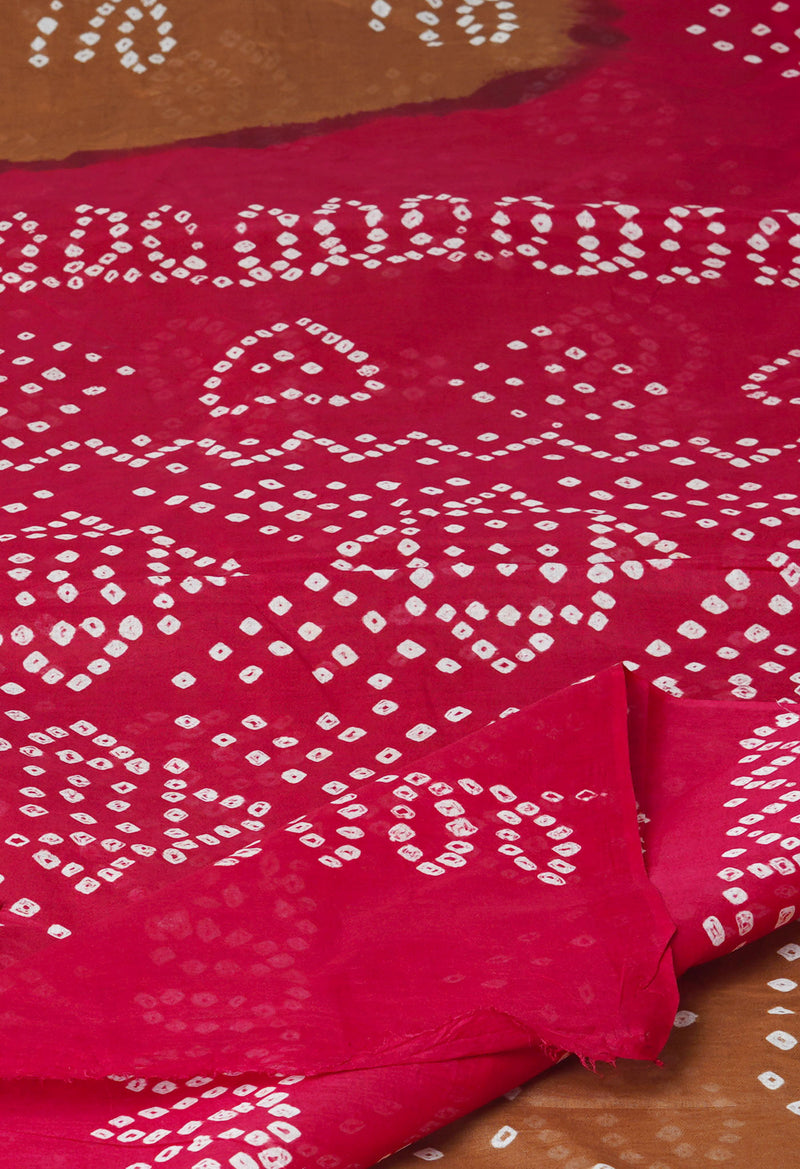 BrownDark Maroon Pure  Bandhani Cotton Saree-UNM73834