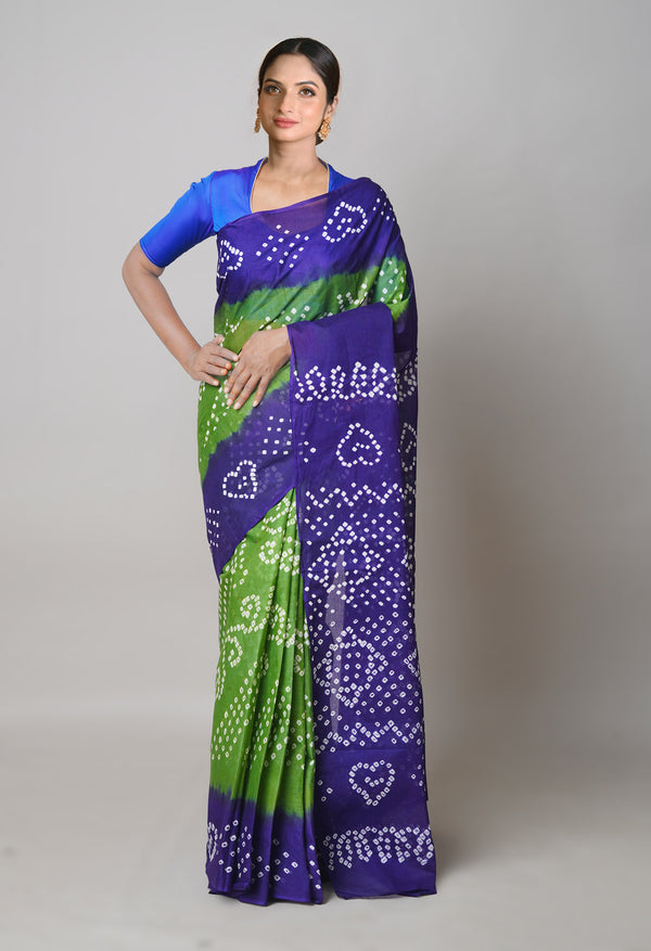 Dark Olive GreenVoilet Pure  Bandhani Cotton Saree-UNM73836