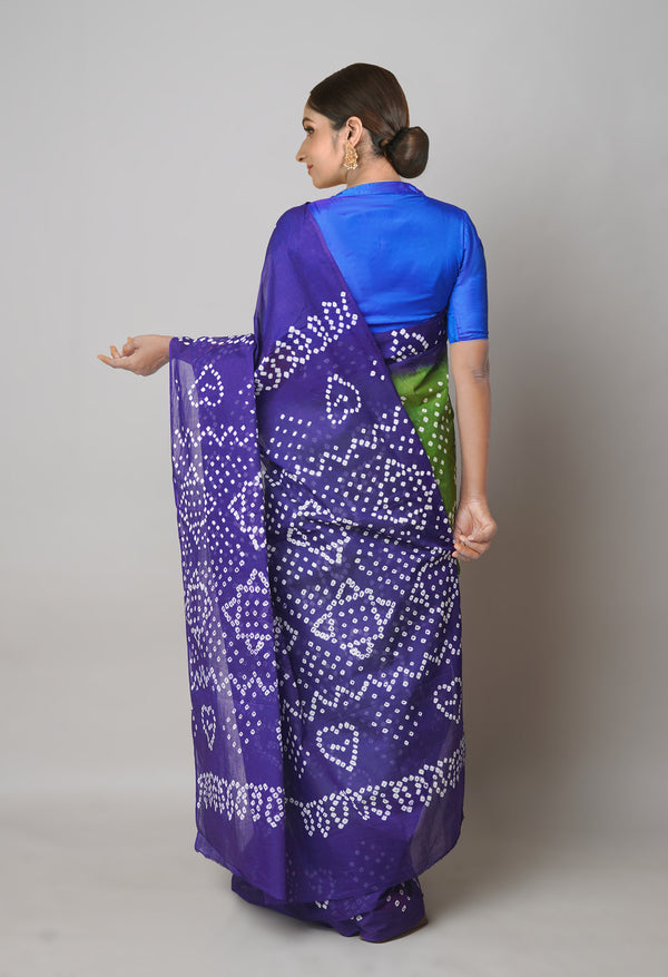 Dark Olive GreenVoilet Pure  Bandhani Cotton Saree-UNM73836