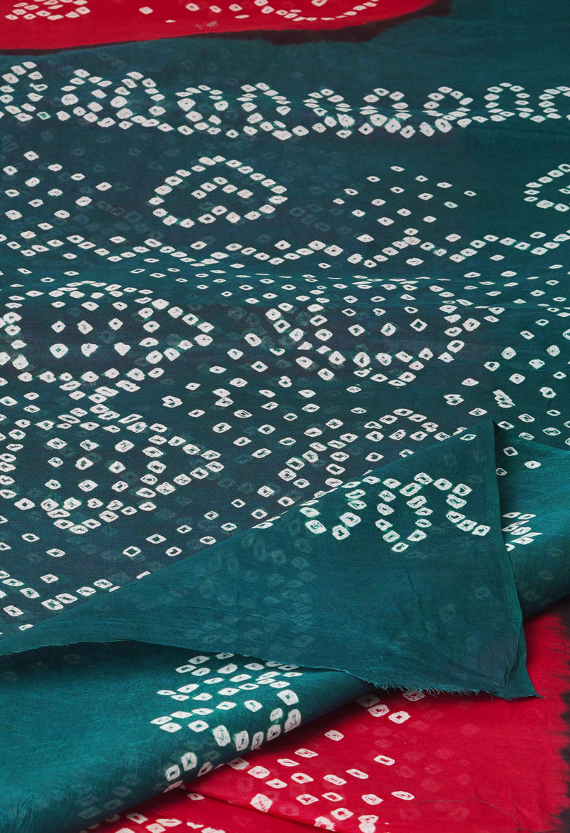 Red-Green Pure  Bandhani Cotton Saree-UNM73837