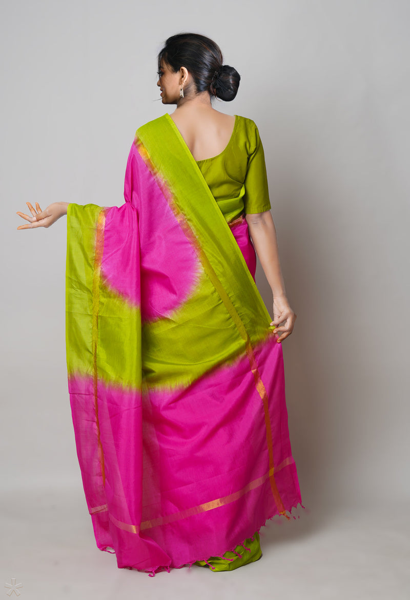 Pink-Parrot Green  Mangalagiri Soft Silk Saree-UNM73842