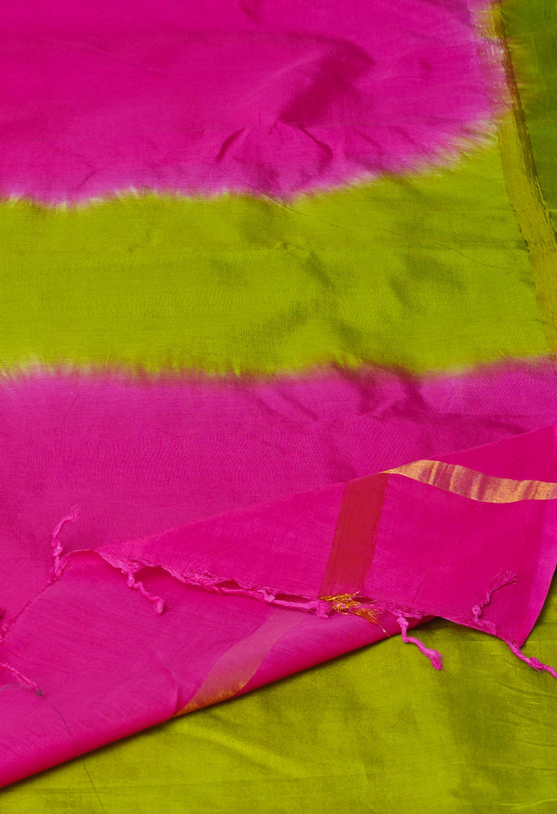 Pink-Parrot Green  Mangalagiri Soft Silk Saree-UNM73842